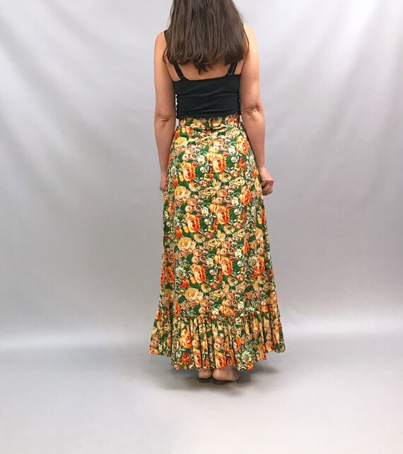 1970s handmade floral print cotton maxi skirt, ne… - image 9