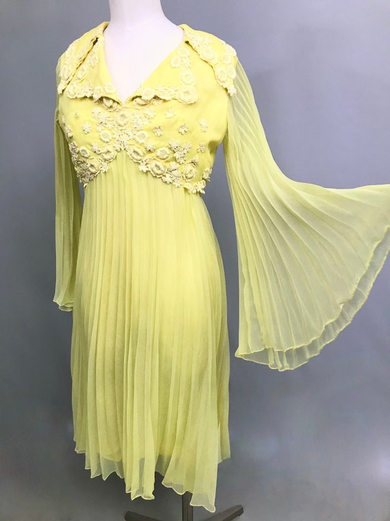 Incredible 1960s Bright yellow chiffon pleated dr… - image 1