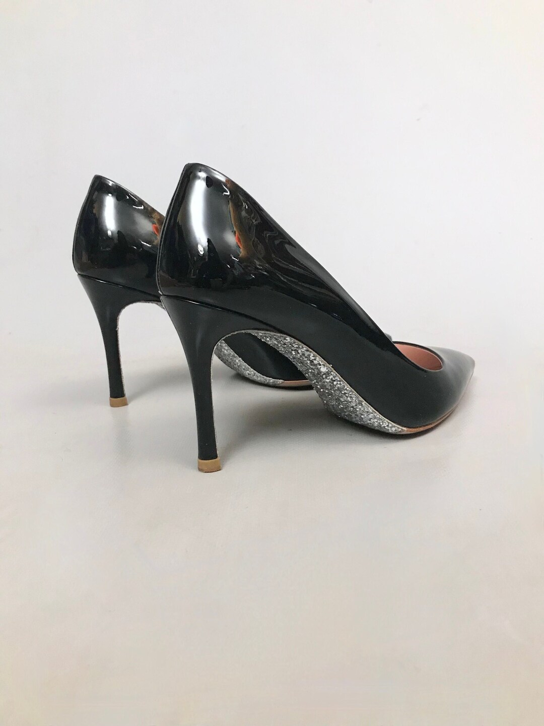 Zwart Lakleren schoenen met glitterhak detail van Miu Miu - Etsy België