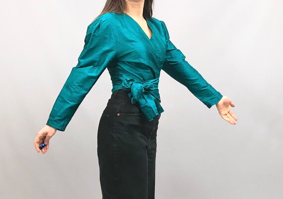 Beautiful 1980s Jade silk Vintage Viyella Blouse … - image 10