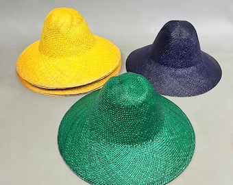 vintage Straw Sun hats / 3 colours / yellow / blue /green