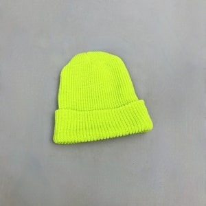 Bright Neon Acid yellow / green  Acrylic knitted beanie hat