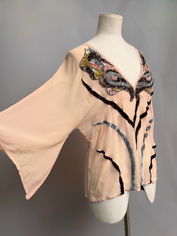 1990s Antik Batik pink silk chiffon butterfly top… - image 6