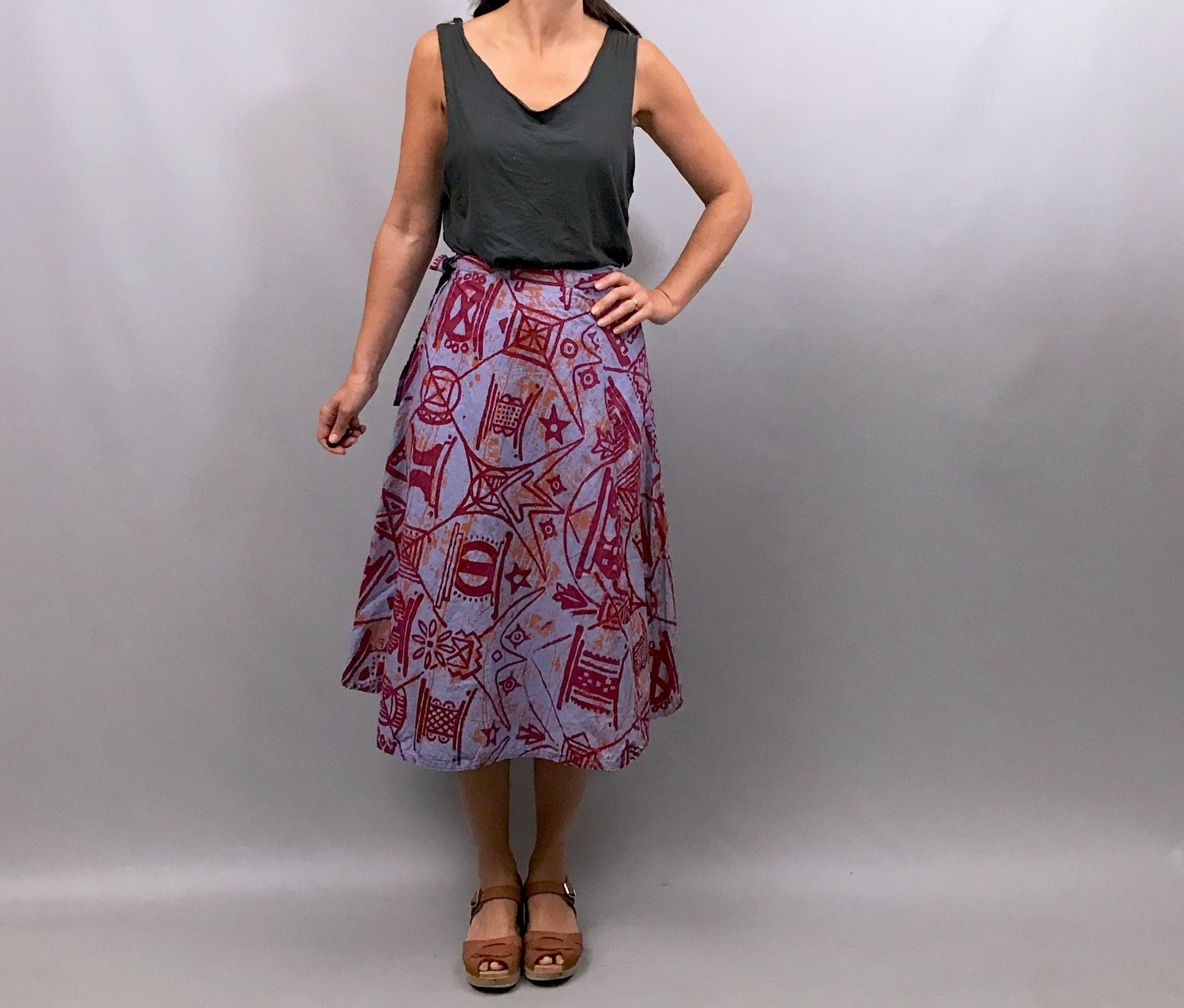 Image of Vintage Cotton Wrap Skirt in A Lovely Ghanaian Print Fabric