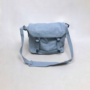 1990s Dusky Blue Cotton Canvas Crossbody / shoulder bag/ walking bag / uni bag/ laptop bag / messenger bag