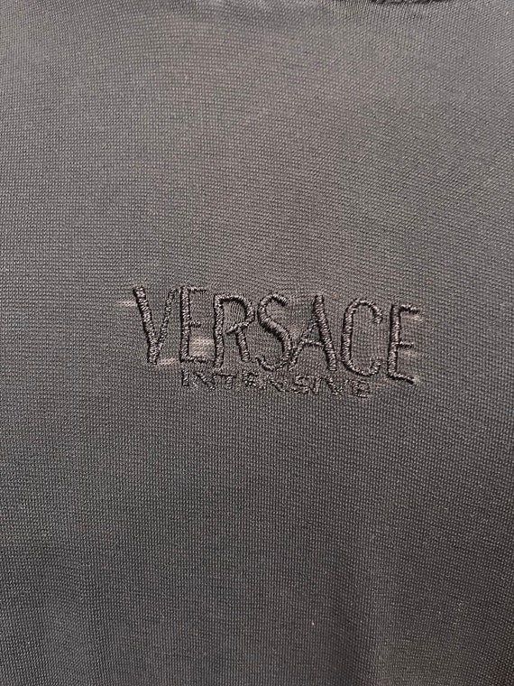 1990s Versace black drapey hoodie / rave top - image 7