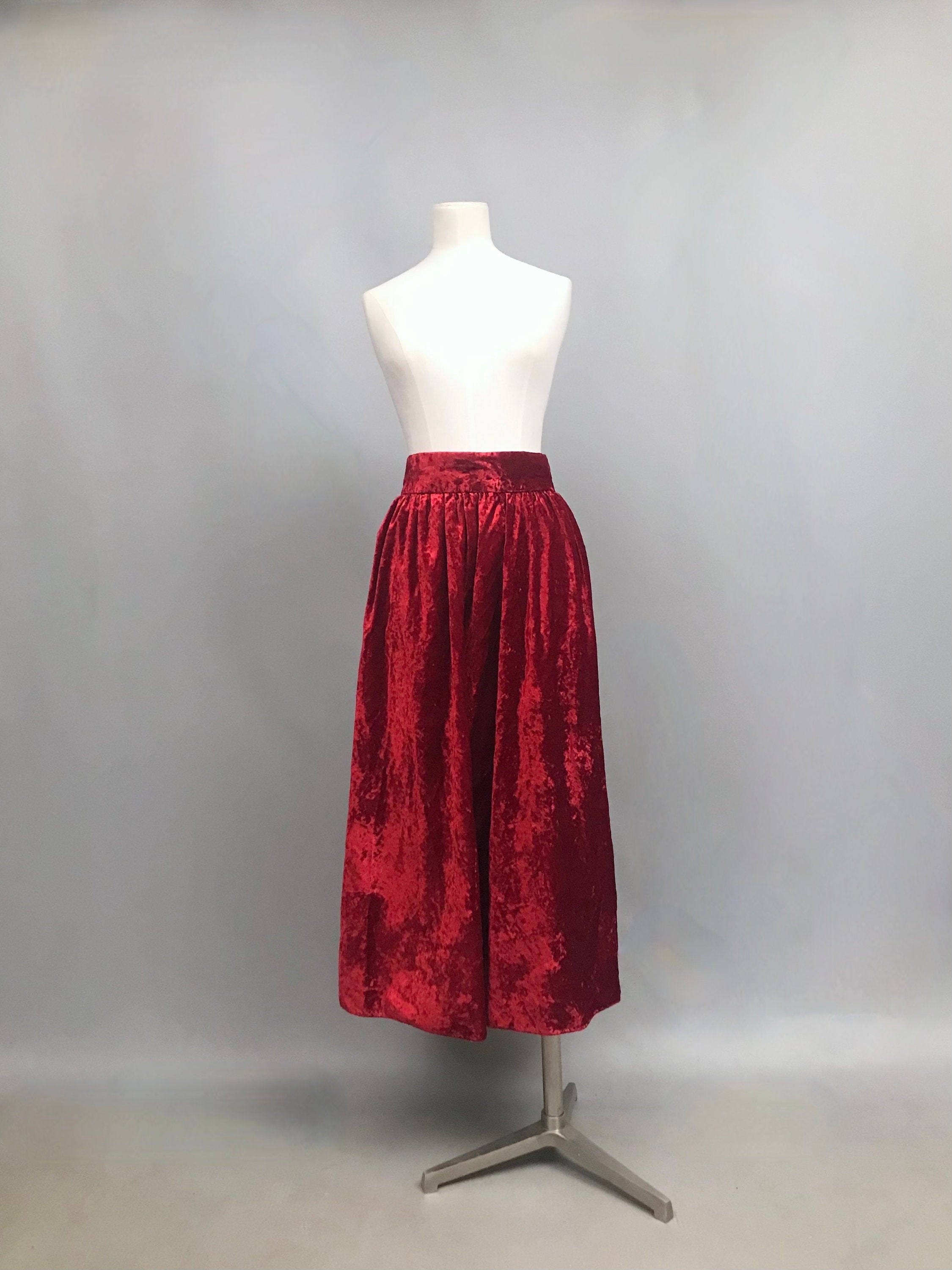 Vintage High Waisted Dark Red Crushed Velvet Skirt by Opera by Richards Etsy