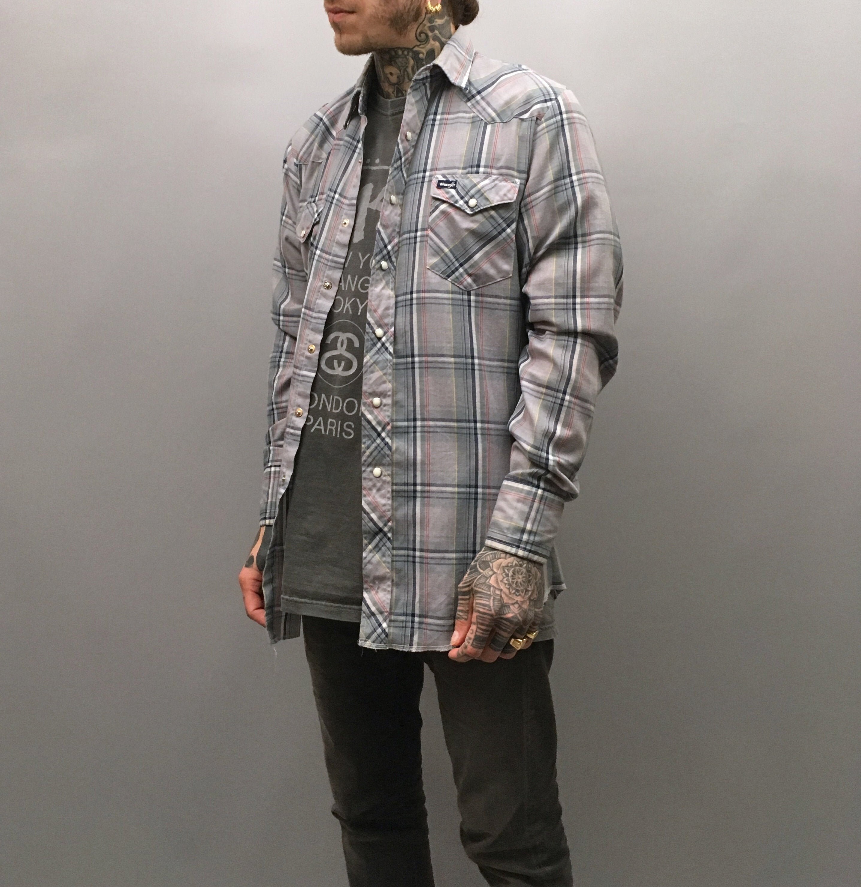 Image of 1970S Grey Plaid Check Wrangler Shirt Size M-L