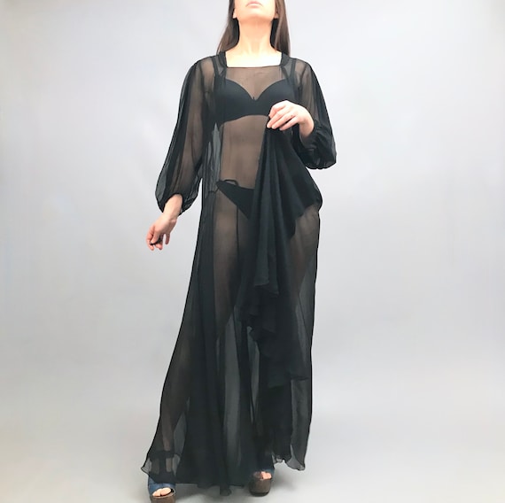 Original 1930s Black Silk Chiffon gown / dress/ a… - image 1