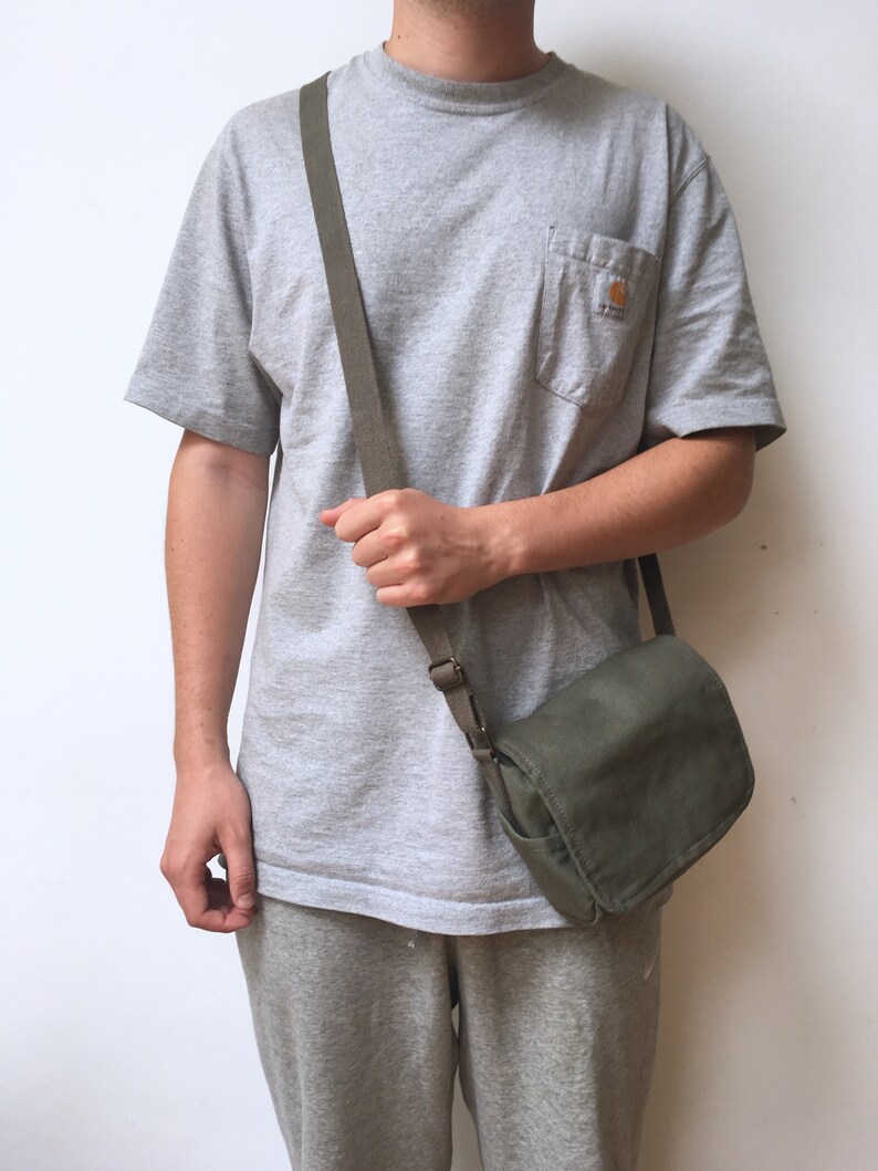Khaki / olive green Cotton canvas cross body bag ideal for Etsy