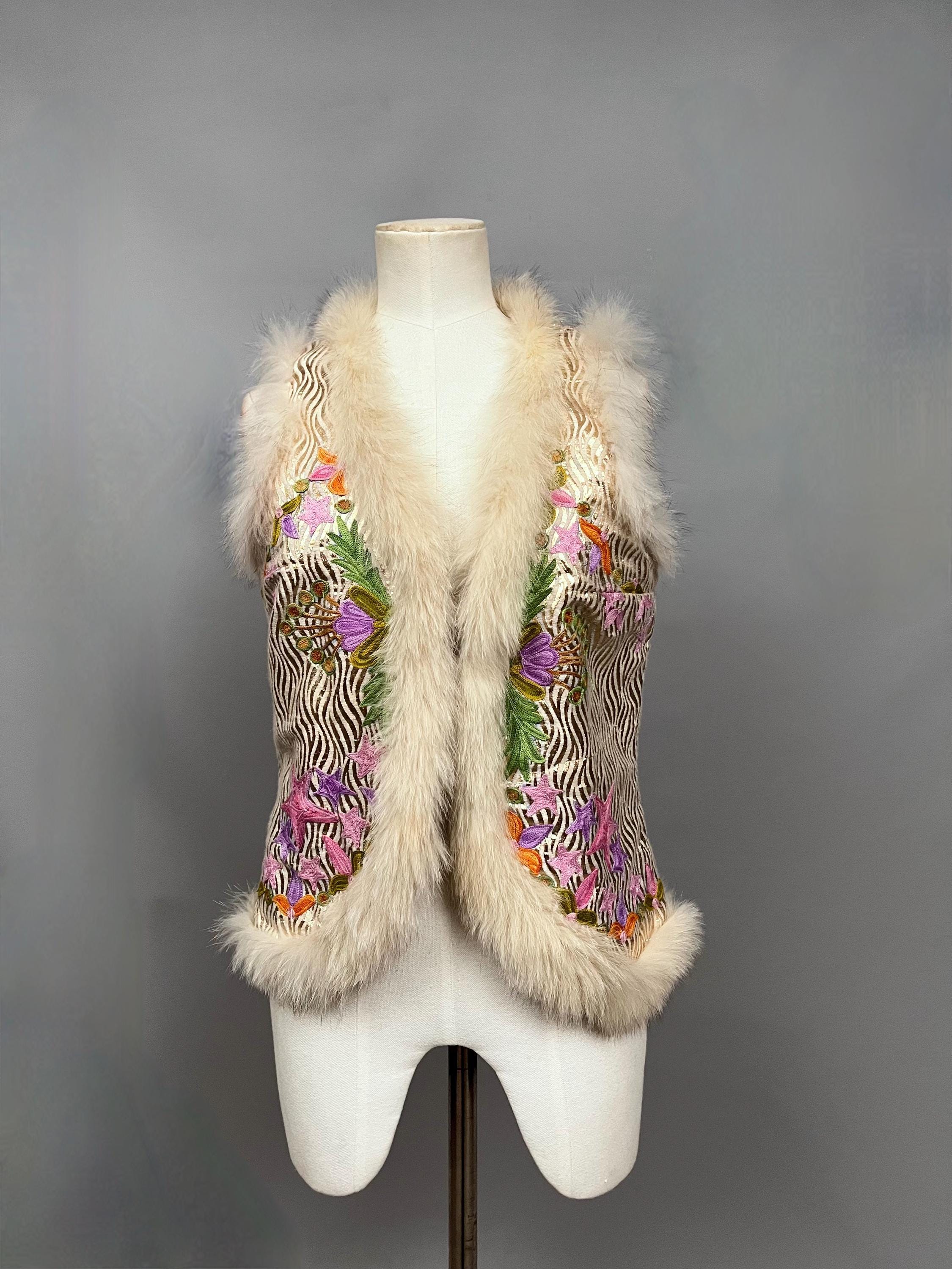 Beautiful Gilet With Faux Fur Trim and Embroidery. Made in