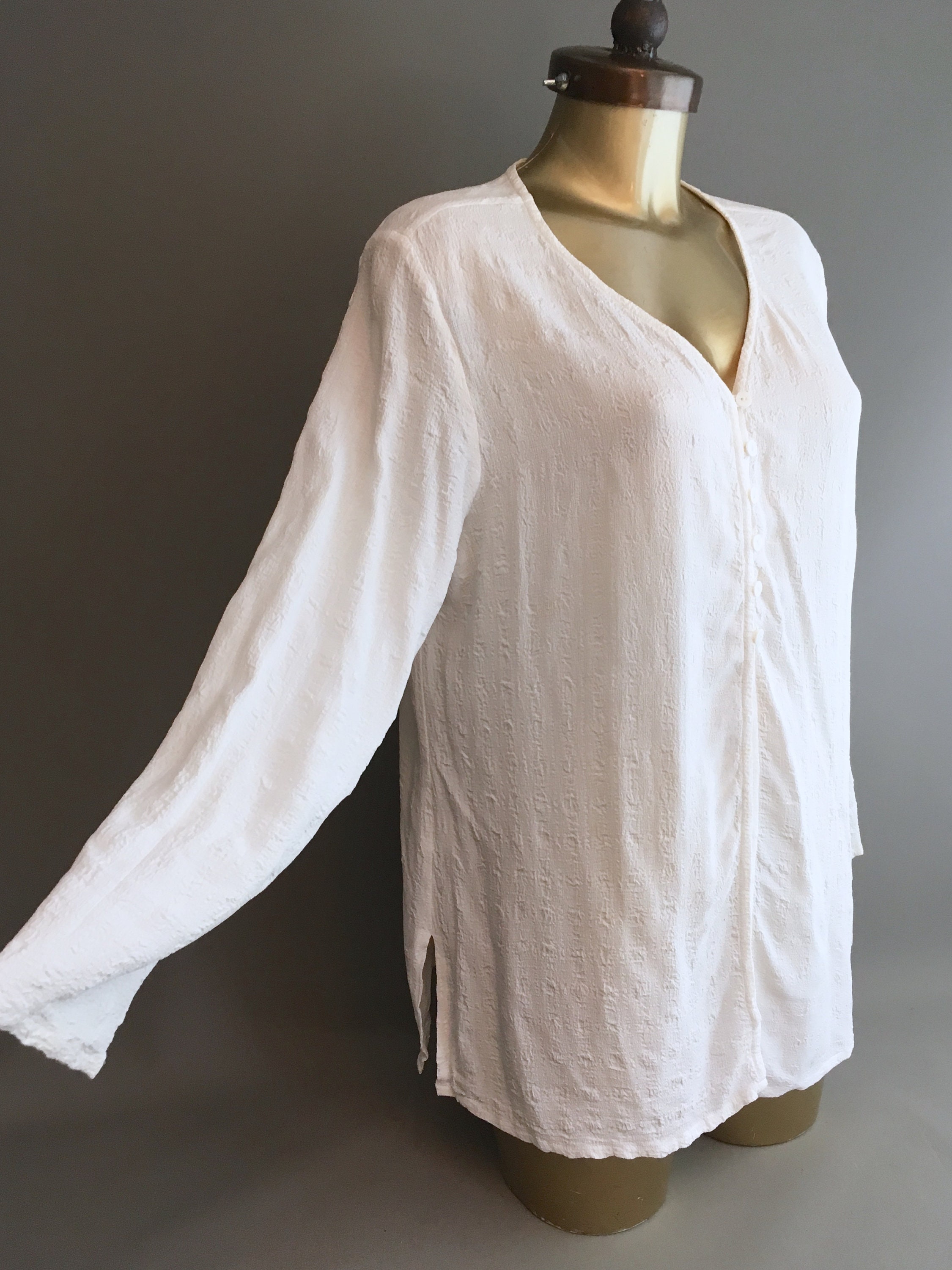 90s Laura Ashley White Waffle Crepe Top / Thin Jacket Size 16 | Etsy UK