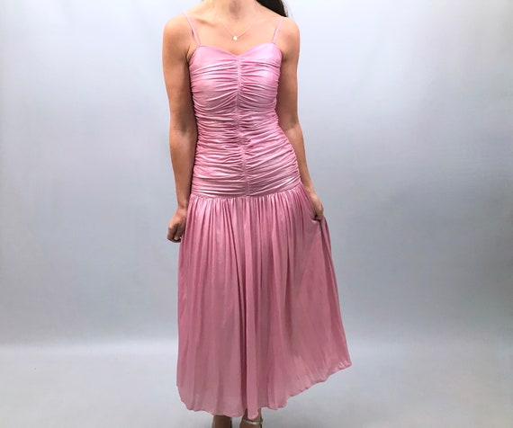 1980s shiny pink pearlescent prom dress size 10 uk - image 1