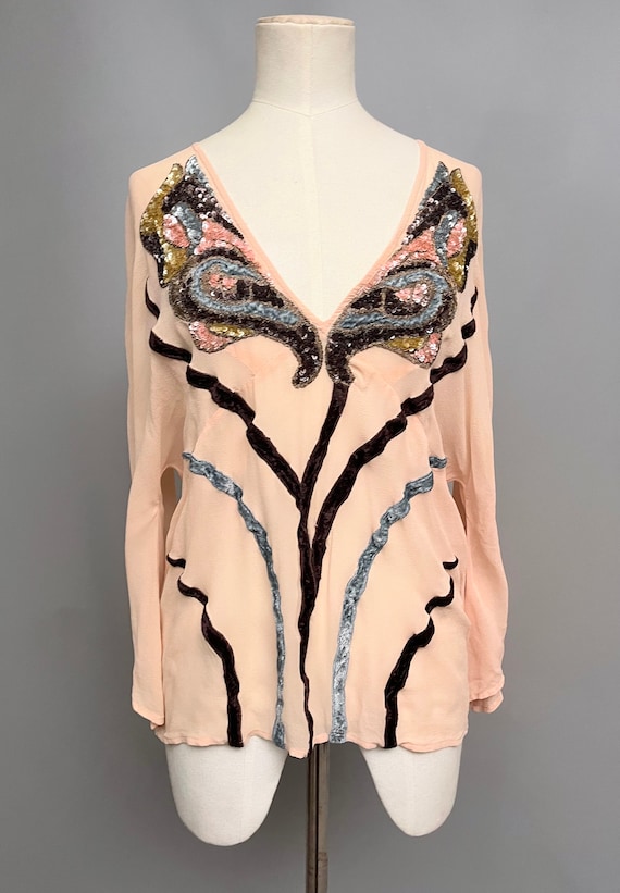 1990s Antik Batik pink silk chiffon butterfly top… - image 2