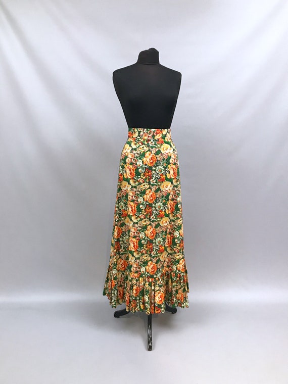 1970s handmade floral print cotton maxi skirt, ne… - image 2