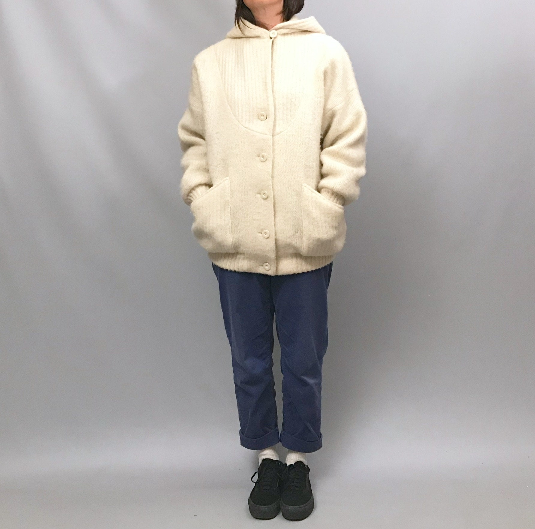 1970s Pure Wool Cream Hooded Button up Jumper / Jacket Made by - Etsy UK