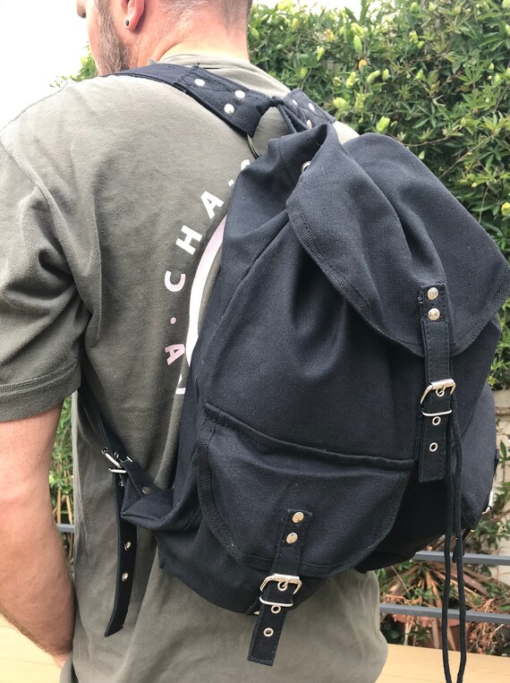 Black Cotton Canvas Rucksack/ Backpack/ travel bag / … Gem