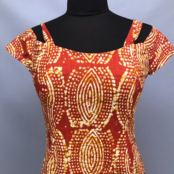 1980s cotton batik African print handmade dress - image 3