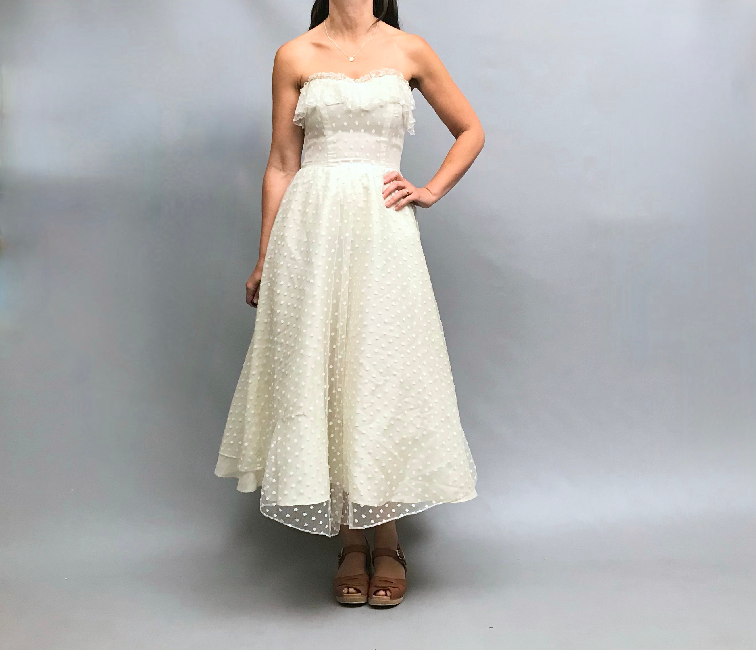 Image of S White Polka Dot Prom Dress/Party Wedding With Tulle Skirt