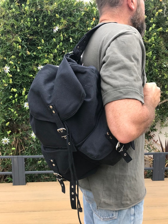 Black Cotton Canvas Rucksack/ Backpack/ travel bag / … Gem