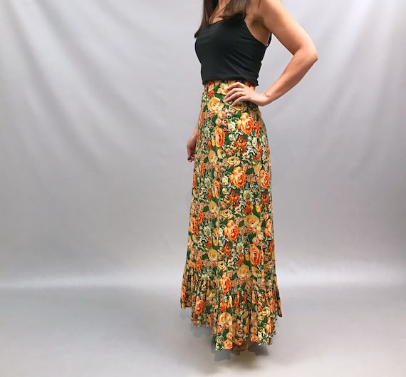 1970s handmade floral print cotton maxi skirt, ne… - image 10