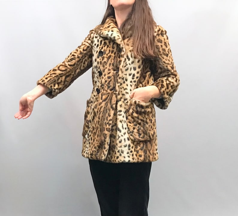 Vintage FAUX Fur leopard print coat Made by Top Shop image 8