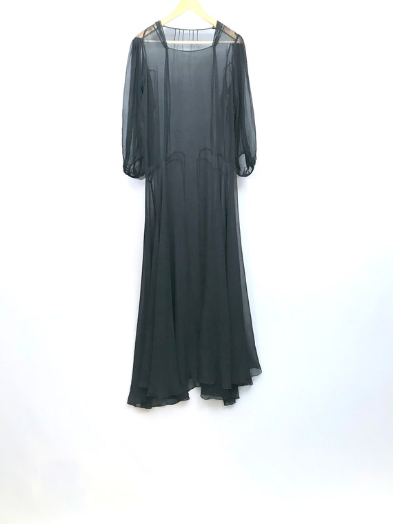 Original 1930s Black Silk Chiffon gown / dress/ a… - image 2