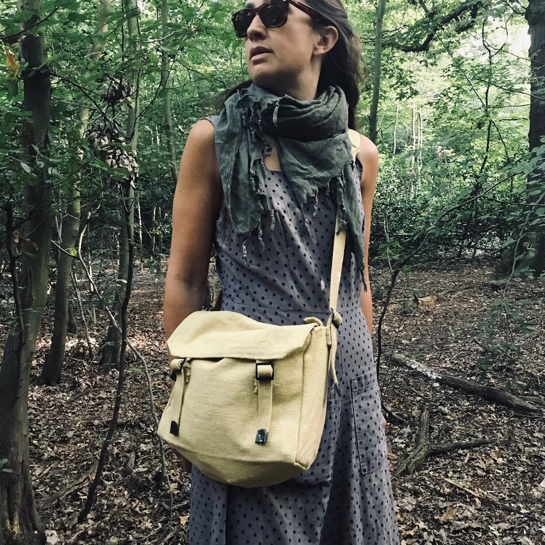 1990s Cotton Canvas Crossbody Satchel, Travel Bag , Walking 1990s Cotton Canvas Crossbody Satchel, Travel Bag , Walking