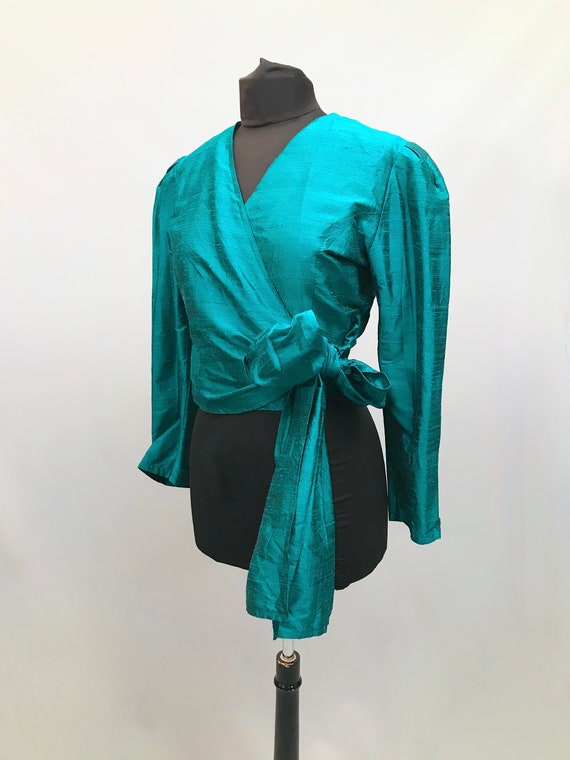 Beautiful 1980s Jade silk Vintage Viyella Blouse … - image 2