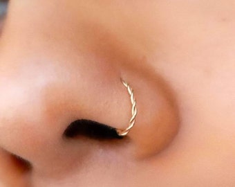 TWIST Sparkly, Nose Ring, Helix, Cartilage, Lobe, 14K Gold Filled, Silver, Delicate Ring,  6mm, 7mm, 8mm 9mm 20g Thin Handmade Small Tiny