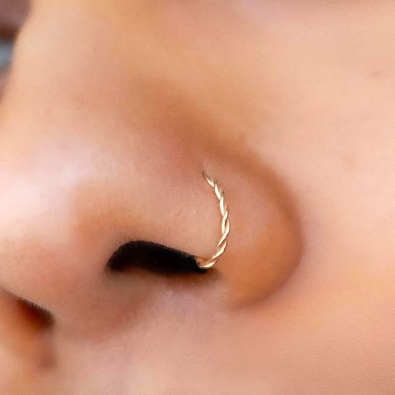 TWIST Sparkly, Nose Ring, Helix, Cartilage, Lobe, 14K Gold Filled, Silver, Delicate Ring, 6mm, 7mm, 8mm 9mm 20g Thin Handmade Small Tiny image 1