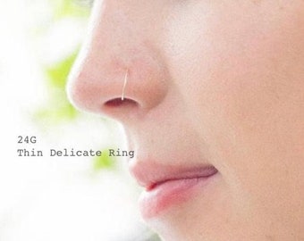 VERY THIN Nose Ring 24g, Gold, Silver, Rose Gold, Nose, Cartilage, Ear Piercing, 6mm to 8mm, Handmade, Small Tiny