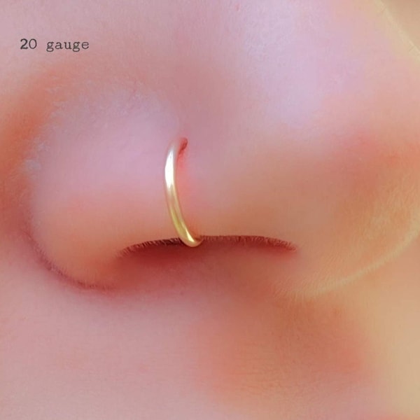 24K Gold Nose Ring, 20g Gold, Rose Gold 7mm to 8mm, Thin Handmade Small Tiny