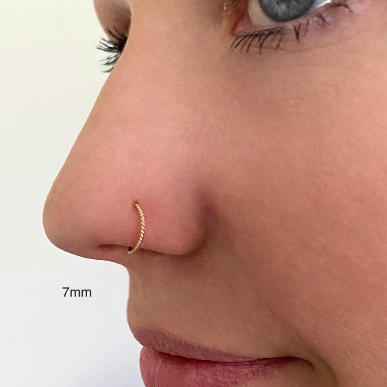 TWIST Sparkly, Nose Ring, Helix, Cartilage, Lobe, 14K Gold Filled, Silver, Delicate Ring, 6mm, 7mm, 8mm 9mm 20g Thin Handmade Small Tiny image 5