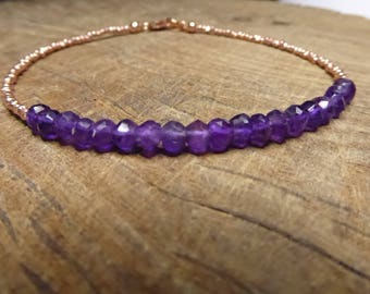 Purple Amethyst & 24k Rose Gold Karen Hill Tribe Bracelet February Birthstone Delicate Gemstone Stacking Bracelet
