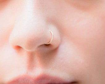 SOLID GOLD 9K, Nose Ring, Septum, Cartilage Hoop, Yellow Gold, Thin Handmade, Seamless