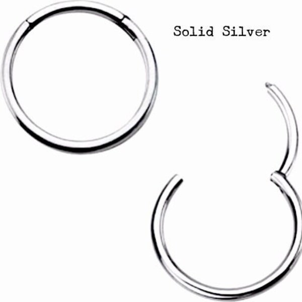 Anello a segmento incernierato in ARGENTO STERLING 18 o 16g, Clicker del setto, cartilagine dell'orecchio, torre, Daith, trago, naso