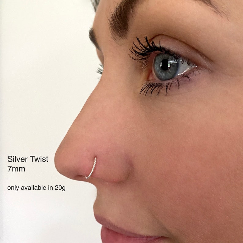 TWIST Sparkly, Nose Ring, Helix, Cartilage, Lobe, 14K Gold Filled, Silver, Delicate Ring, 6mm, 7mm, 8mm 9mm 20g Thin Handmade Small Tiny image 2