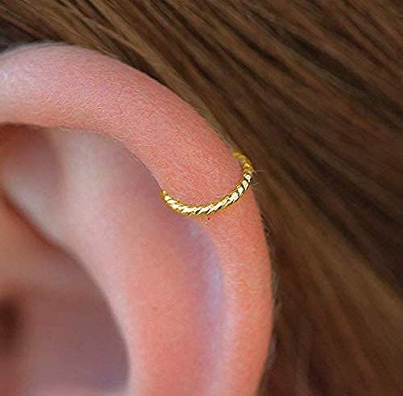 TWIST Sparkly, Nose Ring, Helix, Cartilage, Lobe, 14K Gold Filled, Silver, Delicate Ring, 6mm, 7mm, 8mm 9mm 20g Thin Handmade Small Tiny image 7