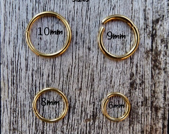 GOLD HINGED Clicker Ring, TITANIUM Multi-Sizes, 20g, 18g & 16g Septum Clicker, Ear Cartilage, Rook, Daith, Tragus, Nose, Eyebrow, Lip