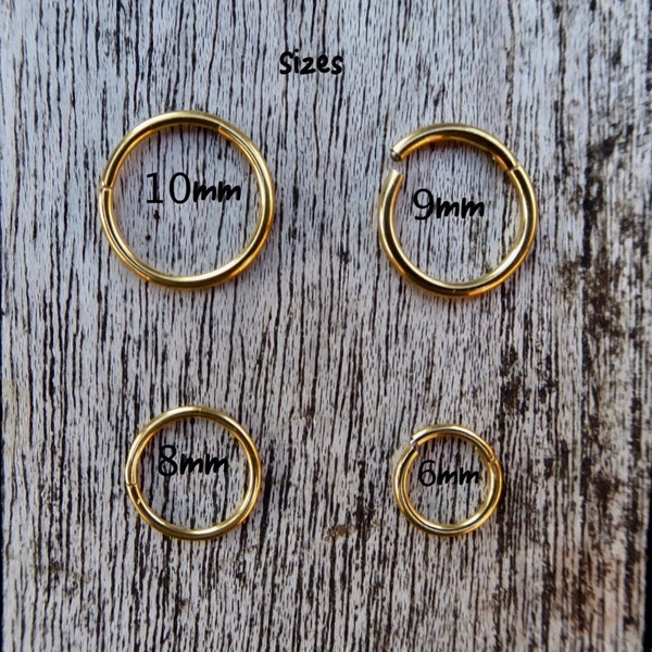 GOLD HINGED Clicker Ring, TITANIUM Multi-Sizes, 20g, 18g & 16g Septum Clicker, Ear Cartilage, Rook, Daith, Tragus, Nose, Eyebrow, Lip