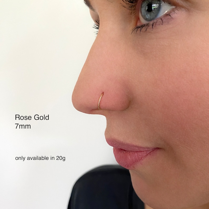 TWIST Sparkly, Nose Ring, Helix, Cartilage, Lobe, 14K Gold Filled, Silver, Delicate Ring, 6mm, 7mm, 8mm 9mm 20g Thin Handmade Small Tiny image 3