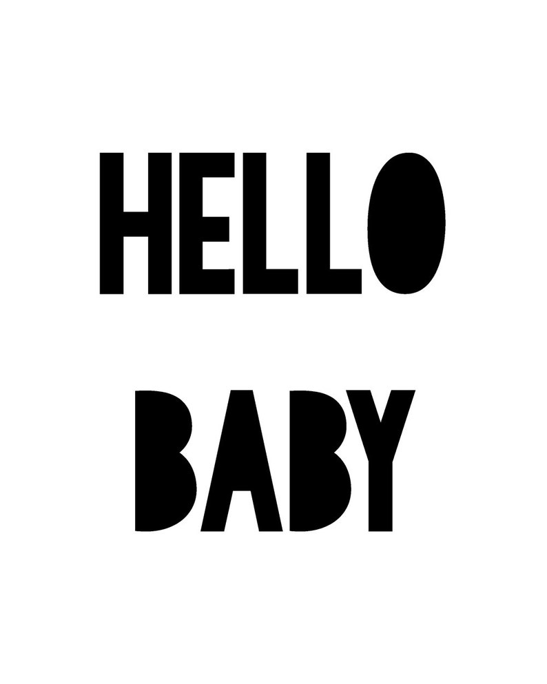 Hello Baby Print, Monochrome Print, Kids Print, Kids Bedroom Print, Childrens Wall Art, Nursery Art, Wall Decor, Black and White Print image 2