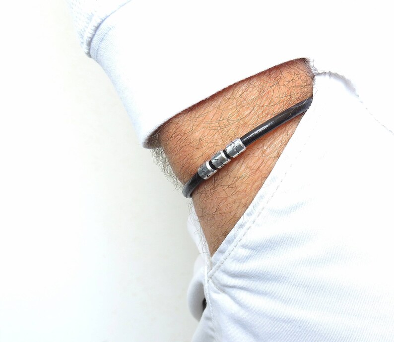 Personalized Mens Leather Bracelet Custom Gift For Dad Engraved Leather Bracelet Mens Gift