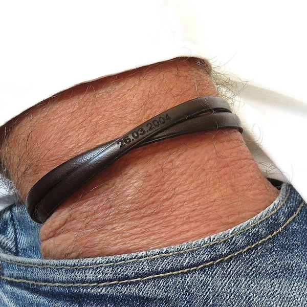 Individuell graviertes Armband für Männer, Lederarmband für Papa, Geschenk für Männer, personalisierte Geschenke für Männer