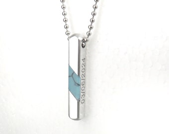 Collier pendentif homme turquoise avec nom gravé en 3D pour homme Collier personnalisé avec prénom gravé pour homme