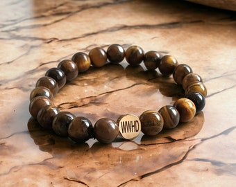 Bracciale elastico personalizzato con occhio di tigre naturale da 8 mm, pietre preziose elastiche per yoga, energia curativa, braccialetto elasticizzato per uomo e donna