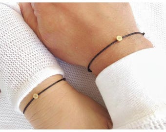 Personalized Gold Couple Bracelets: Initial Silk Cord Friendship Bracelet Set