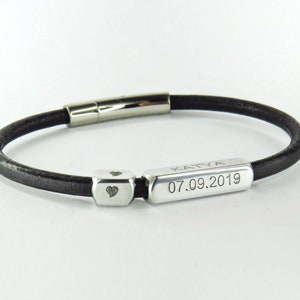 Engraved Leather Bracelet: Personalized Unisex Aluminum Bead Gift