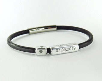 Individually engraved bracelet, bracelet with names, leather bracelet, unisex gift, personalized gift, gift for men,  Gift for mother